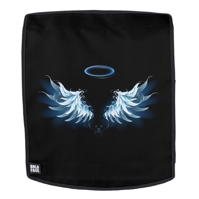 Sac À Dos Blue Glowing Angel Wings on black background (Devant amovible)