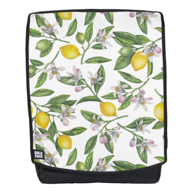 Sac À Dos Branches de citron avec fleurs et fruits sur blanc (Devant)
