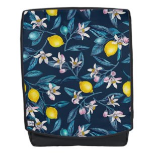 Sac À Dos Branches de citron avec fleurs et fruits sur le bl