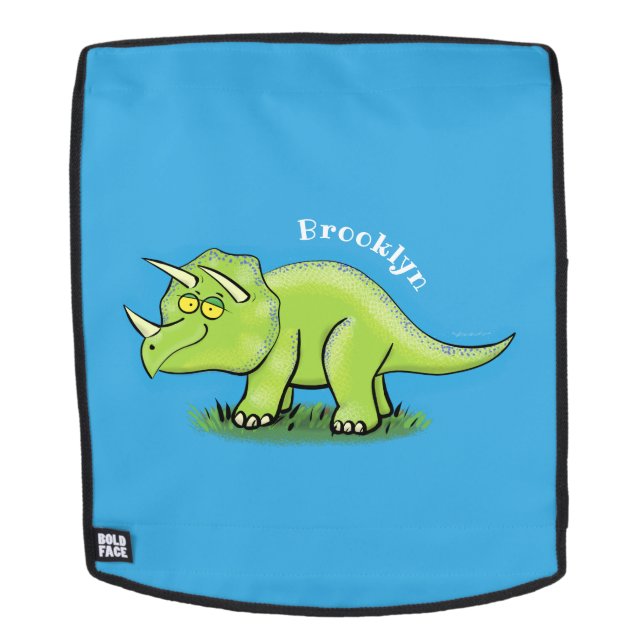 Sac À Dos Caricature de dinosaure de triceratops vert mignon (Devant amovible)