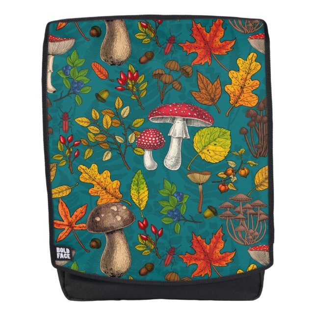 Sac À Dos Champignons d'automne, feuilles, noix et baies sur (Devant)