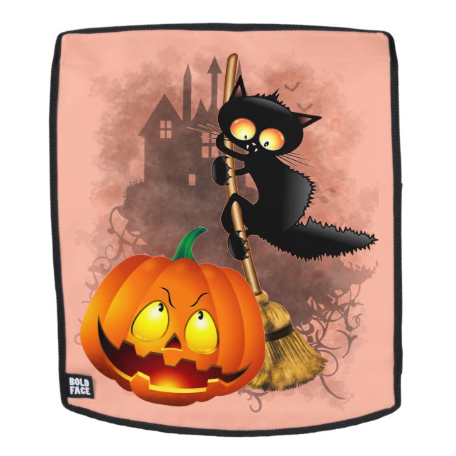 Sac À Dos Chat effrayé par Citrouille Fun Halloween caractèr (Devant amovible)