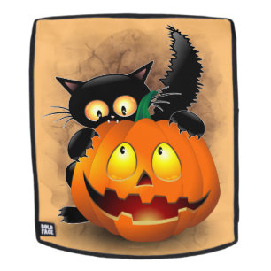 Sac À Dos Chat Fun Halloween Caractère mordant un Citrouille