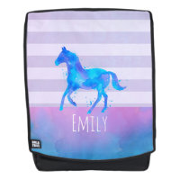 Cheval en Aquarelle bleu et violet Personnalisé