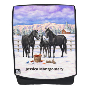 Sac À Dos Chevaux Du Quartier Noir En Neige