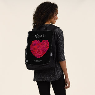 Sac À Dos Cœur floral romantique Rose rouge Texte personnali