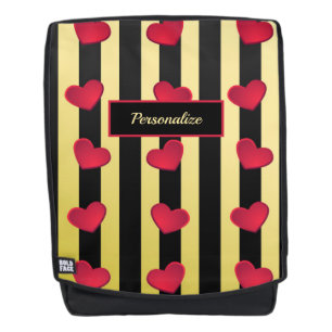 Sac À Dos Coeurs romantiques Bandes Noir & Or Personnaliser