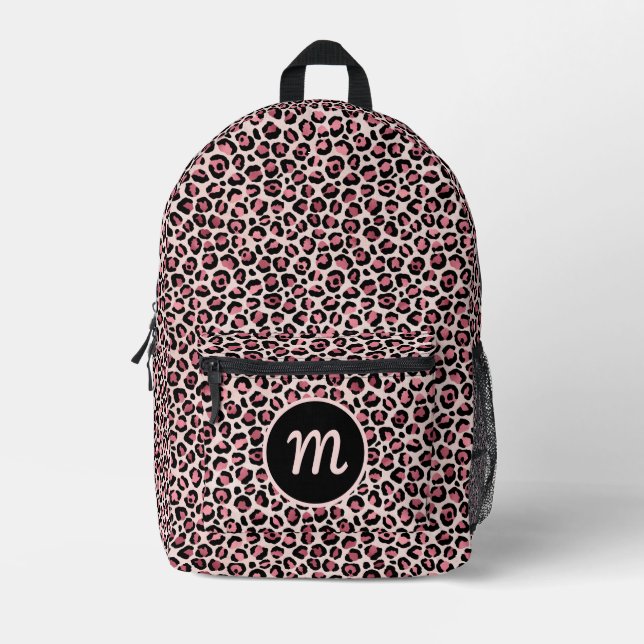 Sac à dos cousu Empreinte de léopard noir rose chi (Recto)