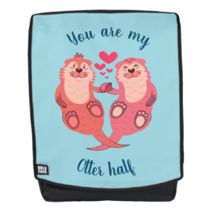 Sac À Dos Cute Otters Valentines Day Couple Personnalisé