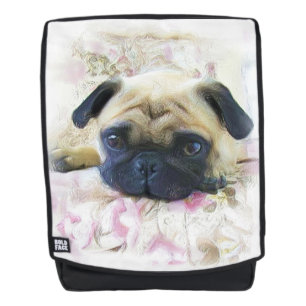 Sac à dos de caractères gras de chien de carlin