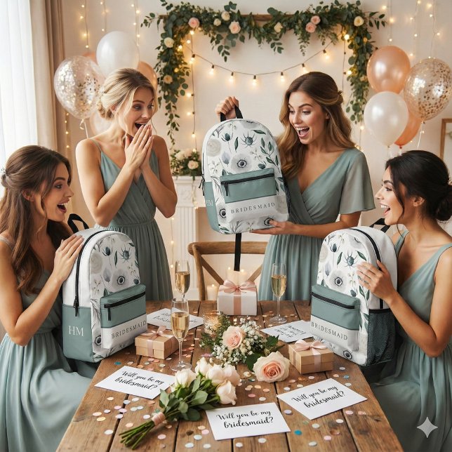 Sac à dos de femme de chambre à l'aquarelle (Ask your bridesmaids to be in your wedding with these beautiful personalized backpacks! )