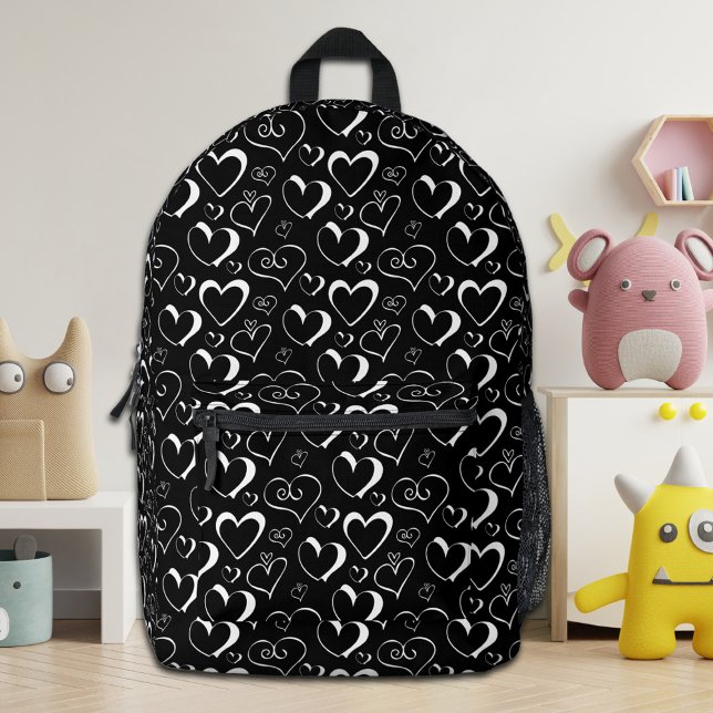 Sac à dos de l'école Black White Hearts (Créateur téléchargé)