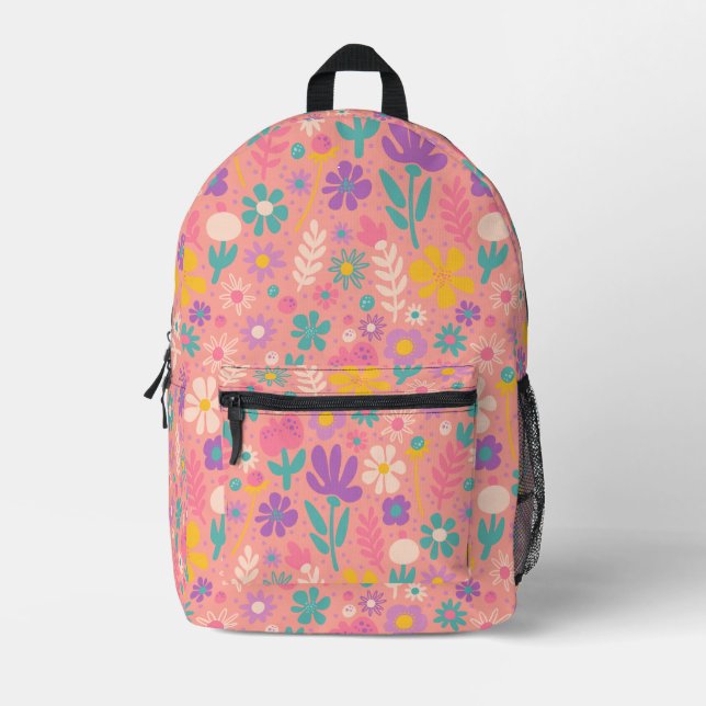 Sac à dos de l'école Fleur sauvage rose et violet (Recto)