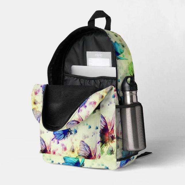 Sac à dos de papillons d'aquarelle #3 (Coin arrière droit (ouvert))