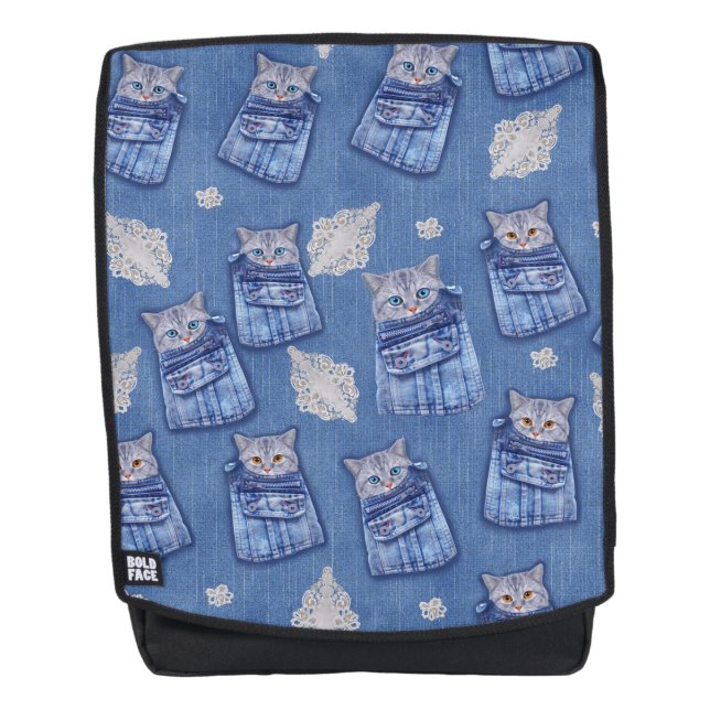 Sac À Dos Denim poche Jeans, Kittens et dentelle (Devant)