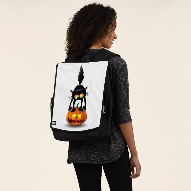 Sac À Dos Dessin d'Halloween au chat effrayé sur Citrouille (Porté)