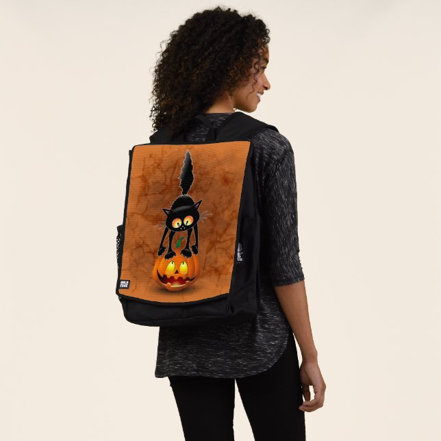 Sac À Dos Dessin d'Halloween au chat effrayé sur Citrouille (Porté)