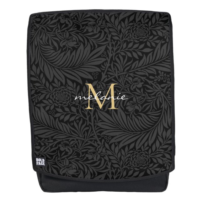 Sac À Dos Élégant Monogramme Floral Or Noir (Devant)