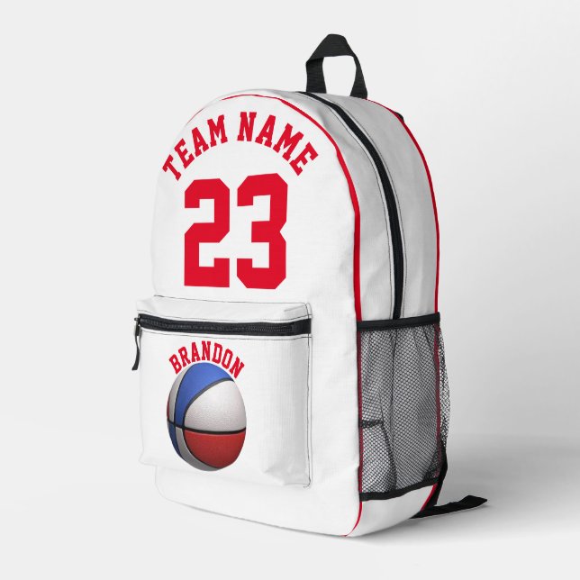 Sac à dos enfants garçons basket sport blanc rouge (Coin arrière droit)