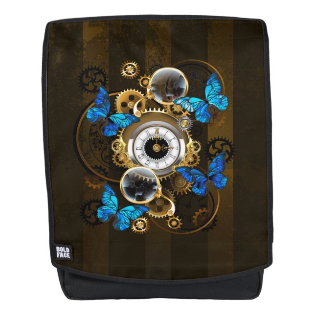 Sac À Dos Engrenages à vapeur et papillons bleus (Devant)
