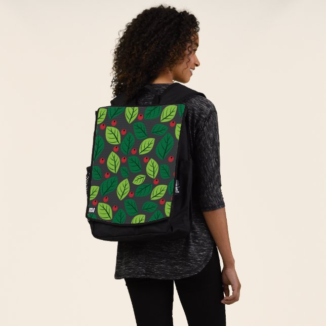 Sac À Dos Feuilles Vertes, Baies Rouges, Motif De Feuilles (Porté)