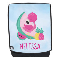 Flamant rose rose avec pastèque et ananas