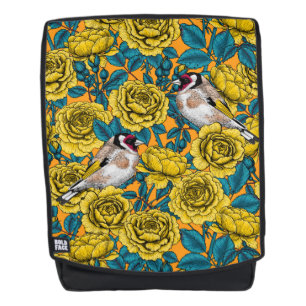 Sac À Dos Fleurs roses et oiseaux dorés