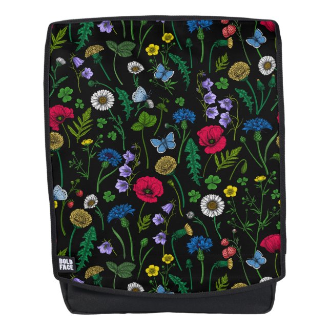 Sac À Dos Fleurs sauvages en noir (Devant)