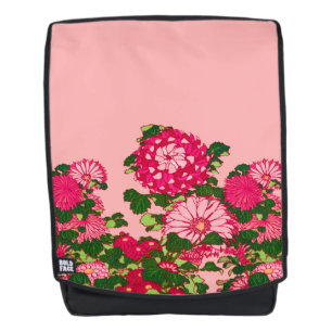 Sac À Dos Frontière des fleurs japonaises, Fuchsia et Coral