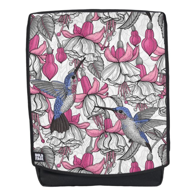 Sac À Dos Fuchsia et colibris blancs (Devant)