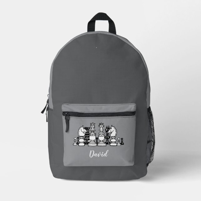 Sac à dos gris personnalisé à thème d'échecs Homme (Recto)