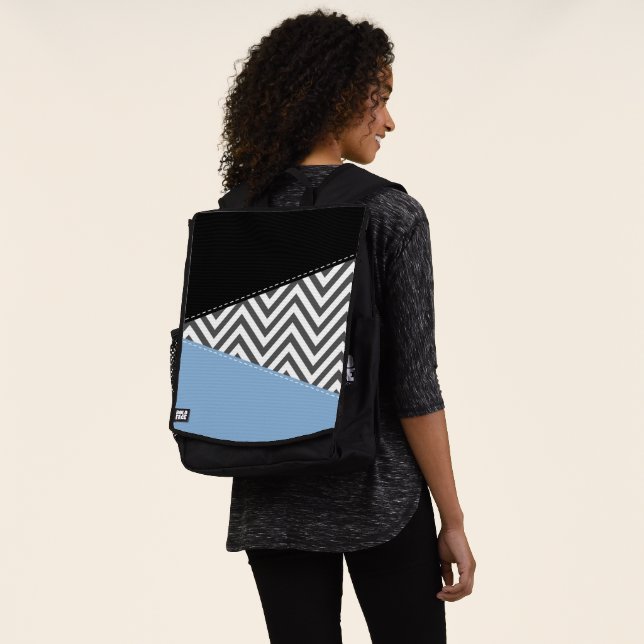 Sac À Dos Gris Zigzag, Gris Chevron, Motif Zigzag, Bleu (Porté)