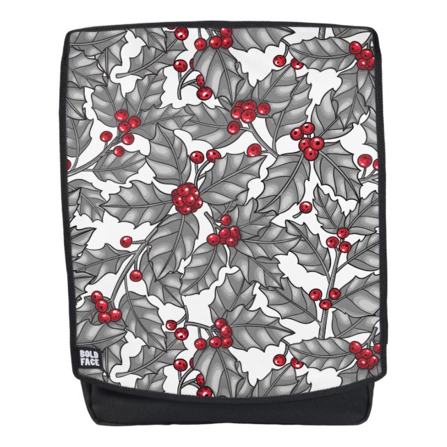 Sac À Dos Holly berry, feuilles gris sur blanc (Devant)