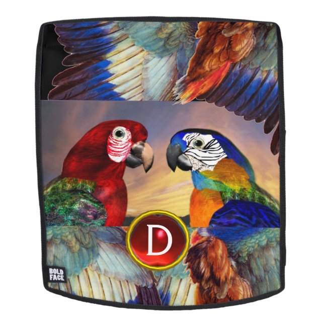 SAC À DOS HYPER PARROTS /ROUGE ET BLEUE ARA GEMSTONE MONOGRA (Devant amovible)