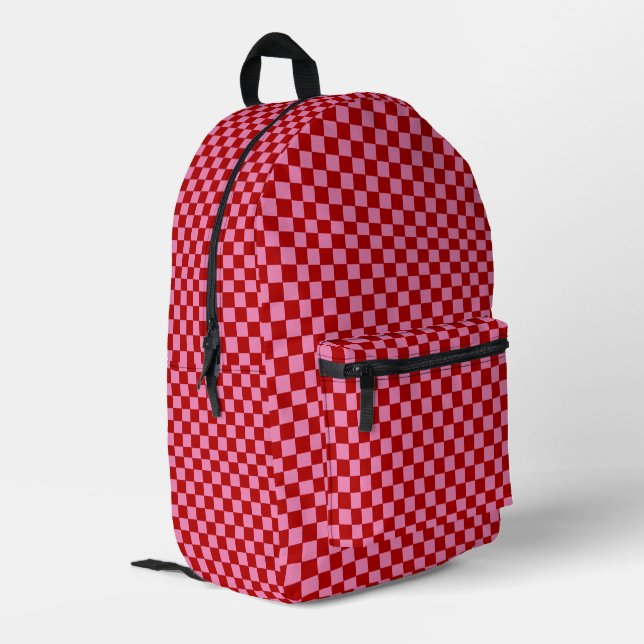 Sac À Dos Imprimé à damiers rouge et rose chaud (Coin arrière gauche)