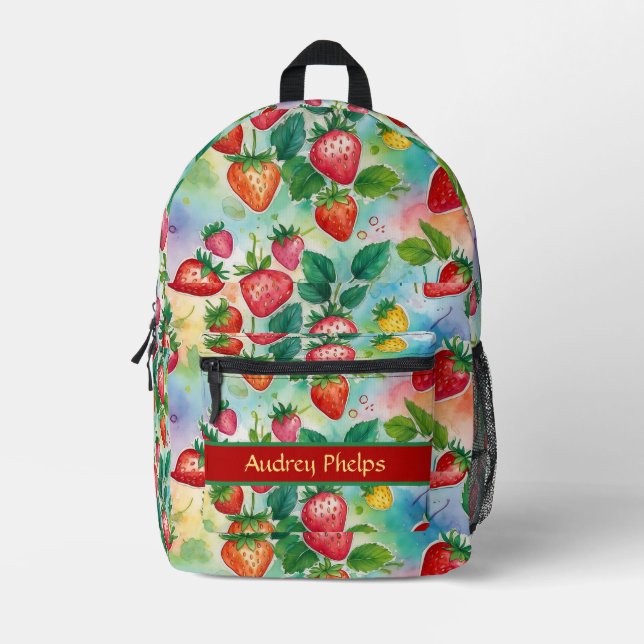 Sac à dos imprimé à fraises d'été modifiable (Recto)