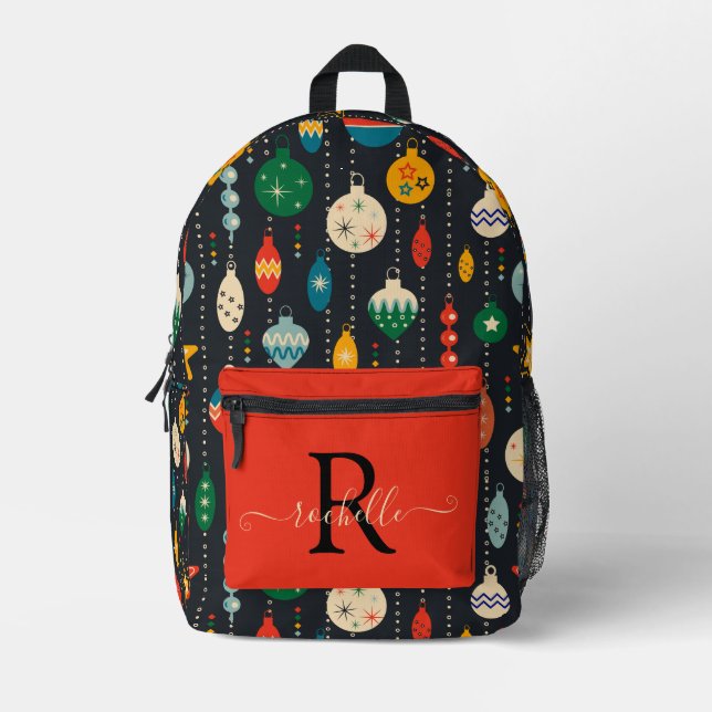 Sac À Dos Imprimé Ados personnalisées Noir rouge Noël Baubles (Recto)