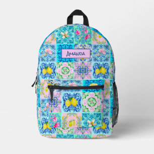 Sac À Dos Imprimé agrumes turquoise siciliens azulejo méditerranéen