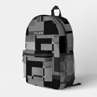 Sac À Dos Imprimé Ajouter le nom Black & Grey Abstrait Modern Minima