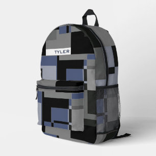 Sac À Dos Imprimé Ajouter Le Nom Bleu Et Gris Abstrait Moderne Minim