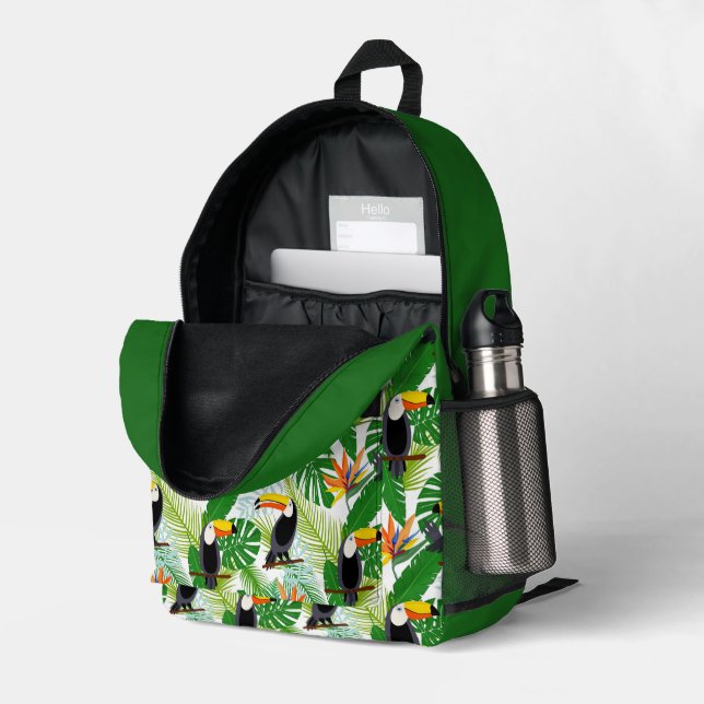 Sac À Dos Imprimé Ajouter le nom tropical toucan (Coin arrière droit (ouvert))