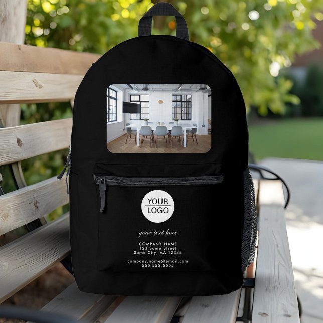 Sac À Dos Imprimé Ajouter votre logo personnalisé Texte noir photo s (Créateur téléchargé)