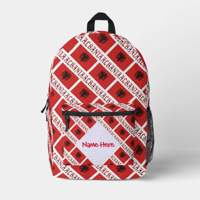 Sac À Dos Imprimé Albanie et Albanie Carrelage rouge Personnalisatio (Recto)