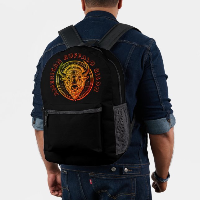 Sac À Dos Imprimé American Buffalo Bison Wildlife Black Backpack (Insitu (Modèle))