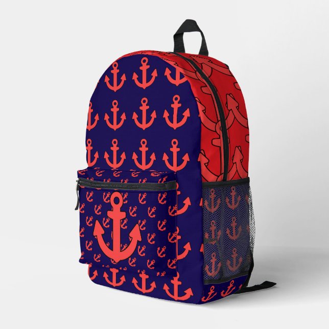 Sac À Dos Imprimé Ancre rouge Répéter rouge bleu (Coin arrière droit)