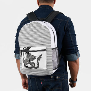 Sac À Dos Imprimé ange-dragon noir blanc thaï, année du dragon