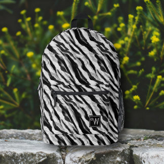 Sac À Dos Imprimé Animal Abstrait Zèbre peau noir blanc Monogramme