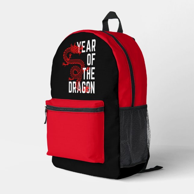 Sac À Dos Imprimé Année du Dragon rouge blanc (Coin arrière droit)