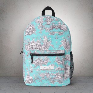 Sac À Dos Imprimé Aqua vintage fleuri bleu toile de jouy monogramme 
