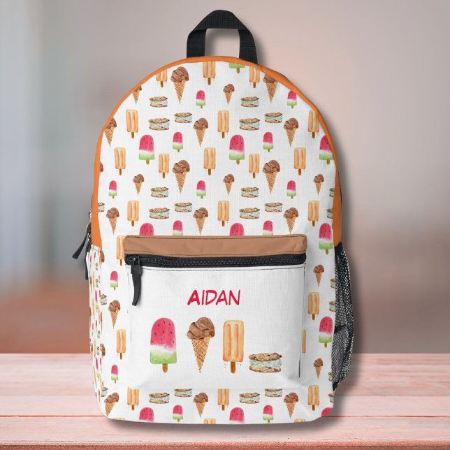 Sac À Dos Imprimé Aquarelle Crème glacée & Popsicles Personnalisé (Créateur téléchargé)